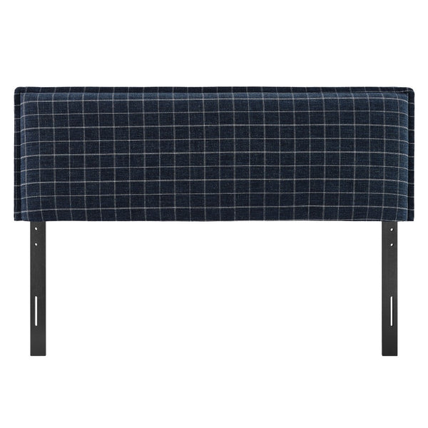 Modway Furniture Camille Modway Queen Headboard Woven Linen Blend Plaid Slipcover with French Seam Detail Denim Windowpane Check MOD-7325-DMC
