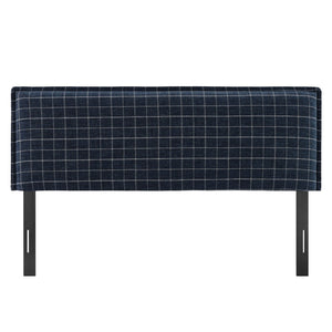 Modway Furniture Camille Modway Queen Headboard Woven Linen Blend Plaid Slipcover with French Seam Detail Denim Windowpane Check MOD-7325-DMC