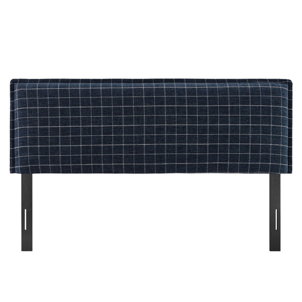 Modway Furniture Camille Modway Queen Headboard Woven Linen Blend Plaid Slipcover with French Seam Detail Denim Windowpane Check MOD-7325-DMC