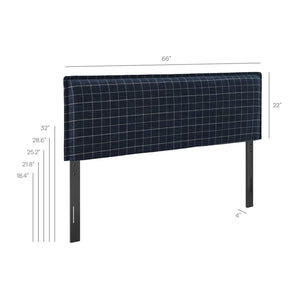 Modway Furniture Camille Modway Queen Headboard Woven Linen Blend Plaid Slipcover with French Seam Detail Denim Windowpane Check MOD-7325-DMC