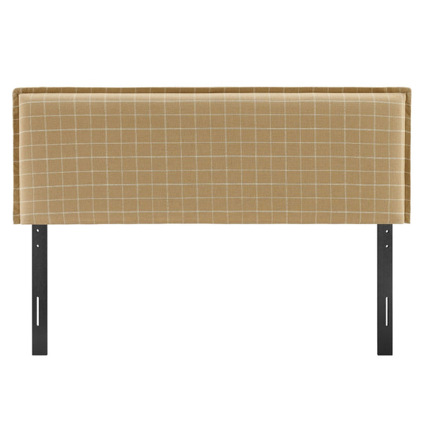 Modway Furniture Camille Modway Queen Headboard Woven Linen Blend Plaid Slipcover with French Seam Detail Hemp Windowpane Check MOD-7325-HPC