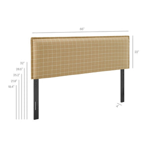 Modway Furniture Camille Modway Queen Headboard Woven Linen Blend Plaid Slipcover with French Seam Detail Hemp Windowpane Check MOD-7325-HPC