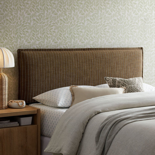 Modway Furniture Camille Pinstripe Linen Blend King Headboard with Foam Padding and Tailored Slipcover Earth Stripe MOD-7327-ETS