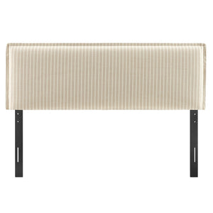 Modway Furniture Camille Pinstripe Linen Blend King Headboard with Foam Padding and Tailored Slipcover Oatmeal Stripe MOD-7327-OAS