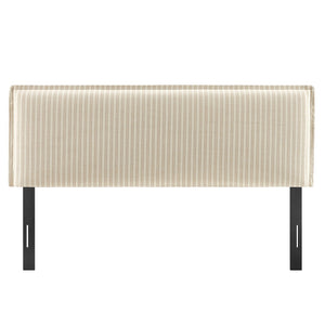 Modway Furniture Camille Pinstripe Linen Blend King Headboard with Foam Padding and Tailored Slipcover Oatmeal Stripe MOD-7327-OAS