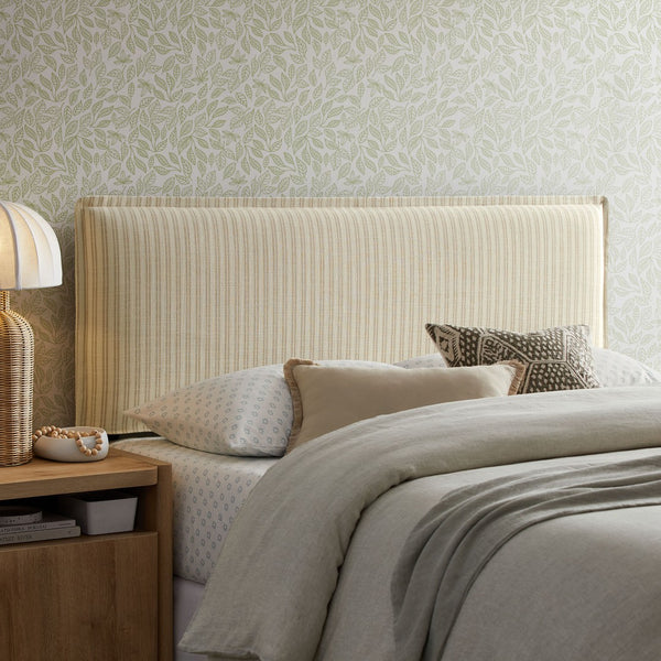 Modway Furniture Camille Pinstripe Linen Blend King Headboard with Foam Padding and Tailored Slipcover Oatmeal Stripe MOD-7327-OAS