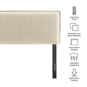 Modway Furniture Camille Pinstripe Linen Blend King Headboard with Foam Padding and Tailored Slipcover Oatmeal Stripe MOD-7327-OAS