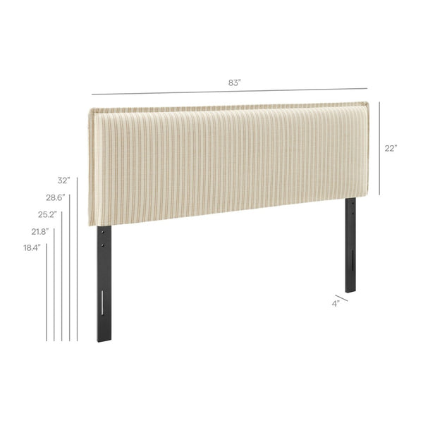 Modway Furniture Camille Pinstripe Linen Blend King Headboard with Foam Padding and Tailored Slipcover Oatmeal Stripe MOD-7327-OAS