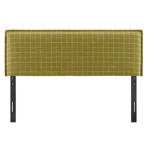Modway Furniture Camille Modway Plaid Linen Blend King Headboard Tailored Slipcover Foam Padded Artichoke Windowpane Check MOD-7328-ART