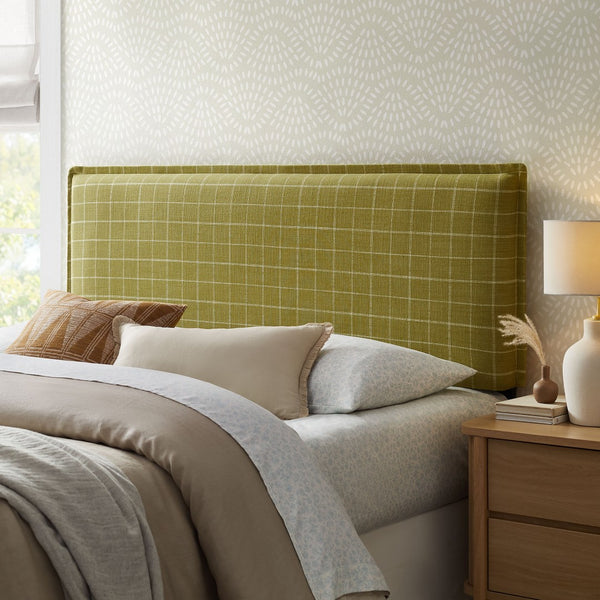 Modway Furniture Camille Modway Plaid Linen Blend King Headboard Tailored Slipcover Foam Padded Artichoke Windowpane Check MOD-7328-ART