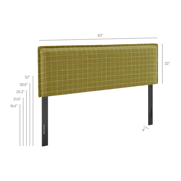 Modway Furniture Camille Modway Plaid Linen Blend King Headboard Tailored Slipcover Foam Padded Artichoke Windowpane Check MOD-7328-ART
