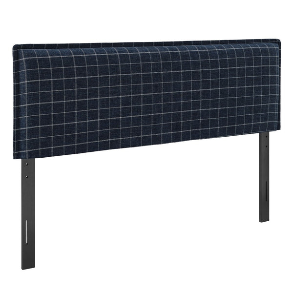 Modway Furniture Camille Modway Plaid Linen Blend King Headboard Tailored Slipcover Foam Padded Denim Windowpane Check MOD-7328-DMC