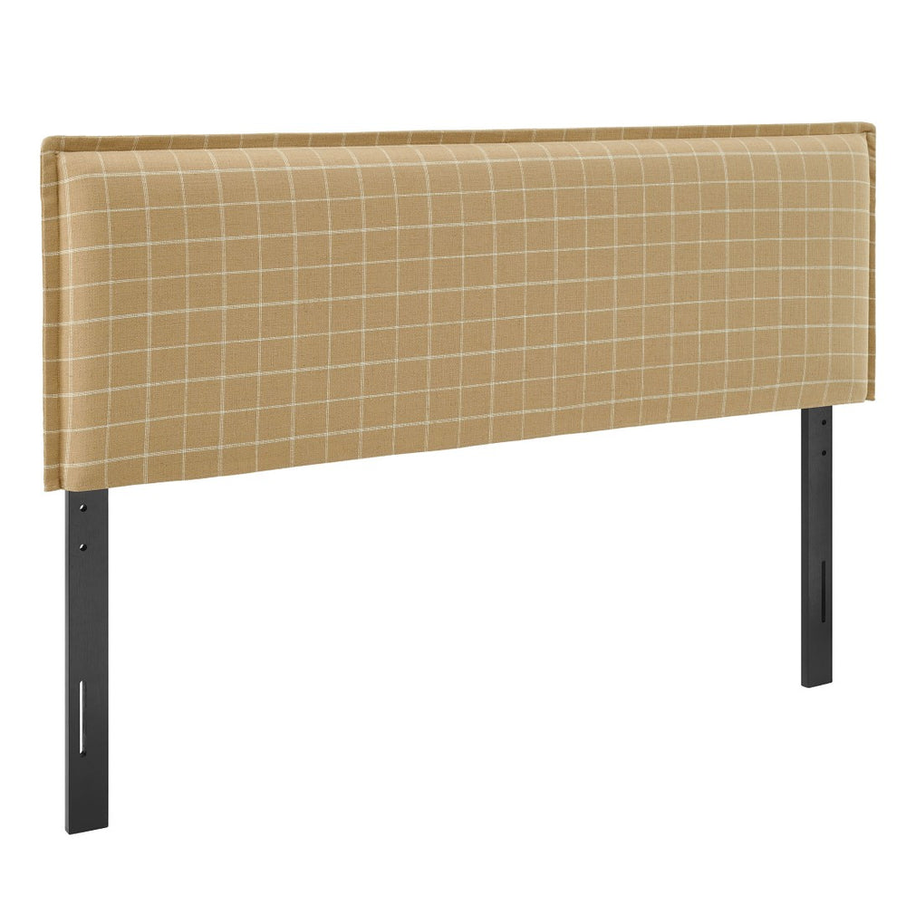 Modway Furniture Camille Modway Plaid Linen Blend King Headboard Tailored Slipcover Foam Padded Hemp Windowpane Check MOD-7328-HPC