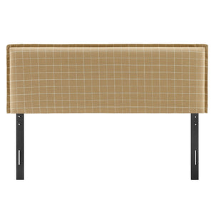 Modway Furniture Camille Modway Plaid Linen Blend King Headboard Tailored Slipcover Foam Padded Hemp Windowpane Check MOD-7328-HPC