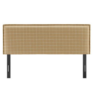 Modway Furniture Camille Modway Plaid Linen Blend King Headboard Tailored Slipcover Foam Padded Hemp Windowpane Check MOD-7328-HPC