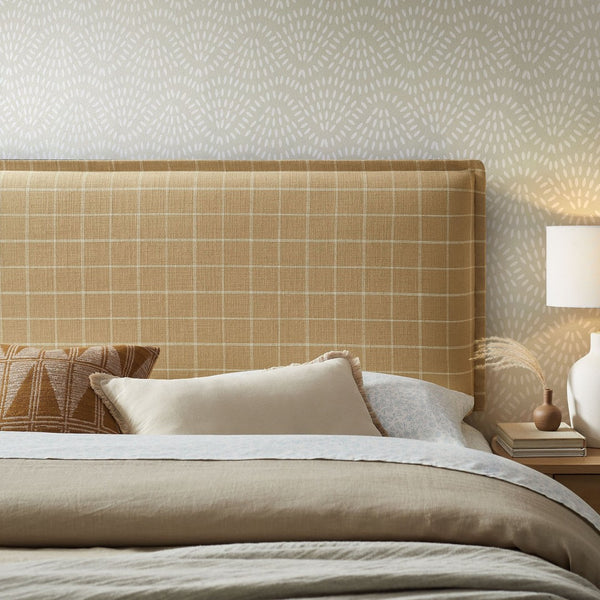 Modway Furniture Camille Modway Plaid Linen Blend King Headboard Tailored Slipcover Foam Padded Hemp Windowpane Check MOD-7328-HPC
