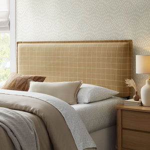 Modway Furniture Camille Modway Plaid Linen Blend King Headboard Tailored Slipcover Foam Padded Hemp Windowpane Check MOD-7328-HPC