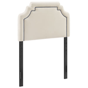 Modway Furniture Magnolia Scalloped Performance Velvet Twin Headboard Padded Backrest for Bedroom Alabaster Cadet Blue MOD-7329-ALA-CAB