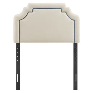 Modway Furniture Magnolia Scalloped Performance Velvet Twin Headboard Padded Backrest for Bedroom Alabaster Cadet Blue MOD-7329-ALA-CAB