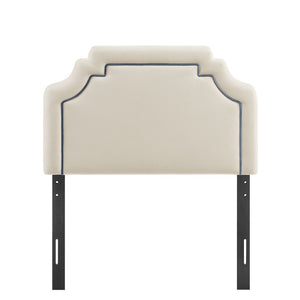 Modway Furniture Magnolia Scalloped Performance Velvet Twin Headboard Padded Backrest for Bedroom Alabaster Cadet Blue MOD-7329-ALA-CAB