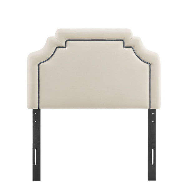 Modway Furniture Magnolia Scalloped Performance Velvet Twin Headboard Padded Backrest for Bedroom Alabaster Cadet Blue MOD-7329-ALA-CAB