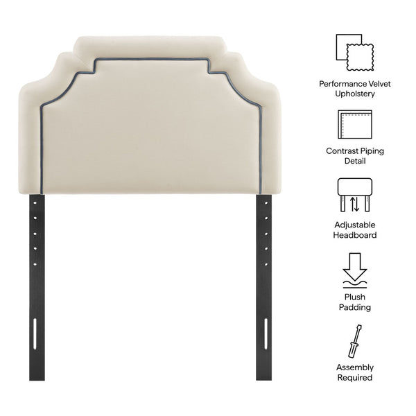 Modway Furniture Magnolia Scalloped Performance Velvet Twin Headboard Padded Backrest for Bedroom Alabaster Cadet Blue MOD-7329-ALA-CAB