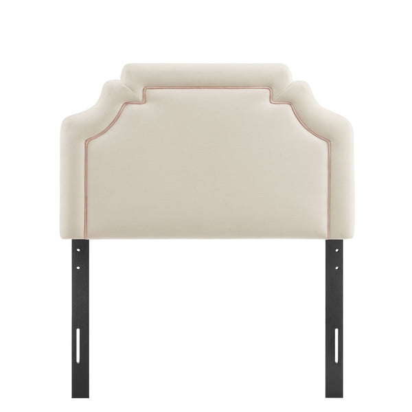Modway Furniture Magnolia Scalloped Performance Velvet Twin Headboard Padded Backrest for Bedroom Alabaster Pink MOD-7329-ALA-PNK