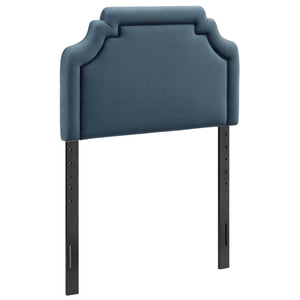Modway Furniture Magnolia Scalloped Performance Velvet Twin Headboard Padded Backrest for Bedroom Cadet Blue Midnight MOD-7329-CAB-MID