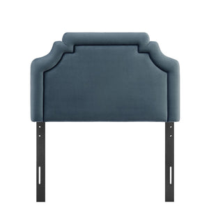 Modway Furniture Magnolia Scalloped Performance Velvet Twin Headboard Padded Backrest for Bedroom Cadet Blue Midnight MOD-7329-CAB-MID