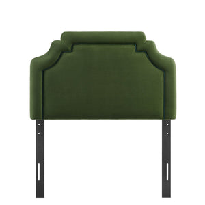 Modway Furniture Magnolia Scalloped Performance Velvet Twin Headboard Padded Backrest for Bedroom Moss Green Dark Green MOD-7329-MOG-GRN