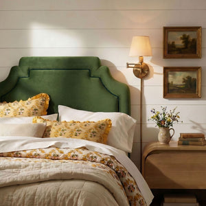 Modway Furniture Magnolia Scalloped Performance Velvet Twin Headboard Padded Backrest for Bedroom Moss Green Dark Green MOD-7329-MOG-GRN