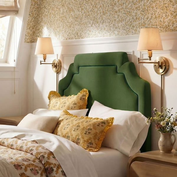Modway Furniture Magnolia Scalloped Performance Velvet Twin Headboard Padded Backrest for Bedroom Moss Green Dark Green MOD-7329-MOG-GRN