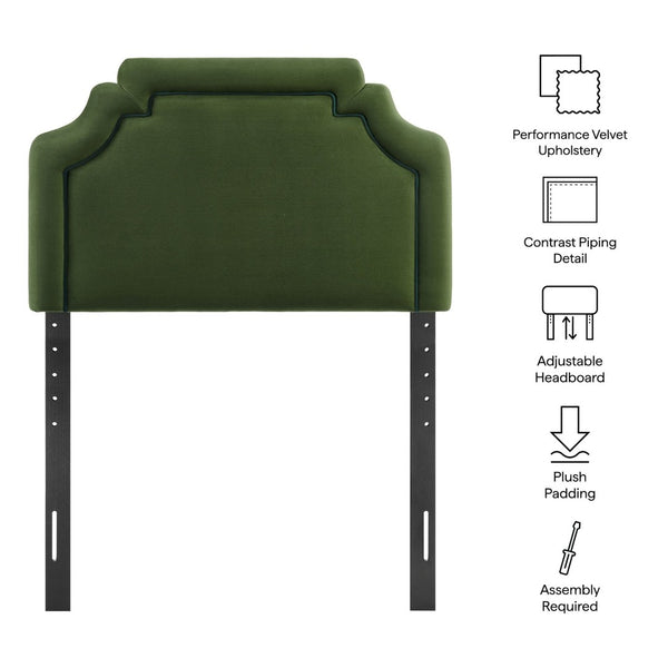 Modway Furniture Magnolia Scalloped Performance Velvet Twin Headboard Padded Backrest for Bedroom Moss Green Dark Green MOD-7329-MOG-GRN