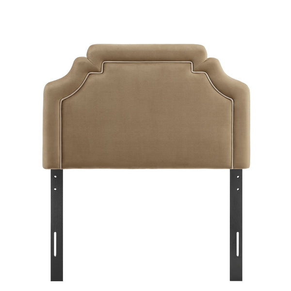 Modway Furniture Magnolia Scalloped Performance Velvet Twin Headboard Padded Backrest for Bedroom Taupe Almond MOD-7329-TAU-ALM