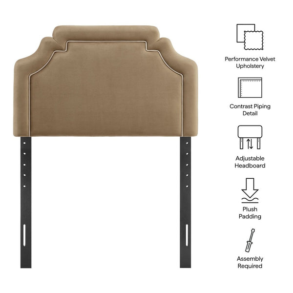 Modway Furniture Magnolia Scalloped Performance Velvet Twin Headboard Padded Backrest for Bedroom Taupe Almond MOD-7329-TAU-ALM