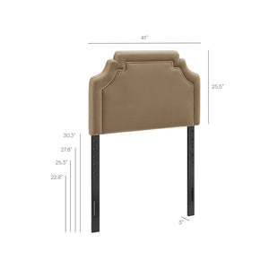 Modway Furniture Magnolia Scalloped Performance Velvet Twin Headboard Padded Backrest for Bedroom Taupe Almond MOD-7329-TAU-ALM