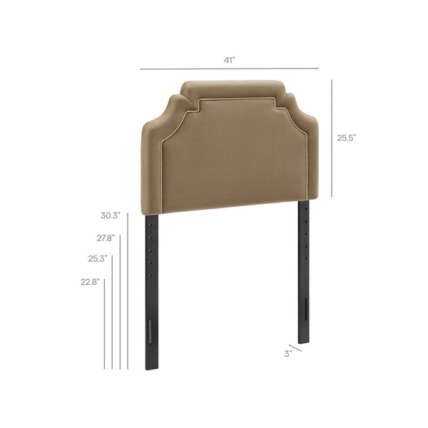 Modway Furniture Magnolia Scalloped Performance Velvet Twin Headboard Padded Backrest for Bedroom Taupe Almond MOD-7329-TAU-ALM