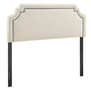 Modway Furniture Magnolia Scalloped Velvet Upholstered Headboard Tailored Piping Full Bedroom Accent Alabaster Cadet Blue MOD-7330-ALA-CAB