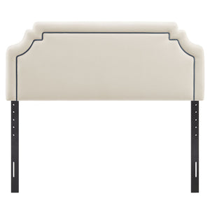 Modway Furniture Magnolia Scalloped Velvet Upholstered Headboard Tailored Piping Full Bedroom Accent Alabaster Cadet Blue MOD-7330-ALA-CAB