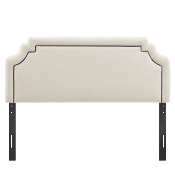 Modway Furniture Magnolia Scalloped Velvet Upholstered Headboard Tailored Piping Full Bedroom Accent Alabaster Cadet Blue MOD-7330-ALA-CAB
