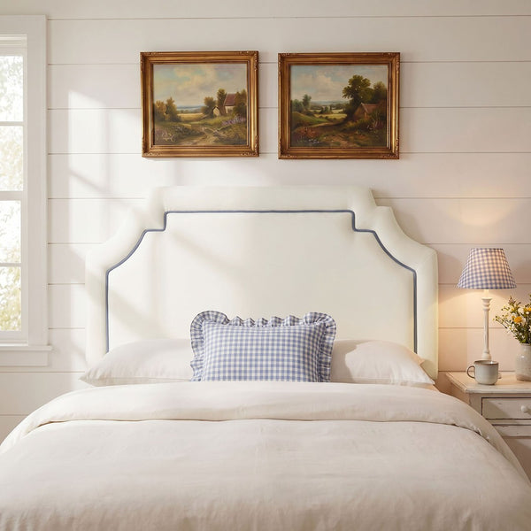Modway Furniture Magnolia Scalloped Velvet Upholstered Headboard Tailored Piping Full Bedroom Accent Alabaster Cadet Blue MOD-7330-ALA-CAB