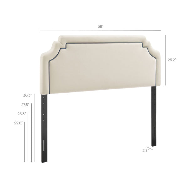Modway Furniture Magnolia Scalloped Velvet Upholstered Headboard Tailored Piping Full Bedroom Accent Alabaster Cadet Blue MOD-7330-ALA-CAB