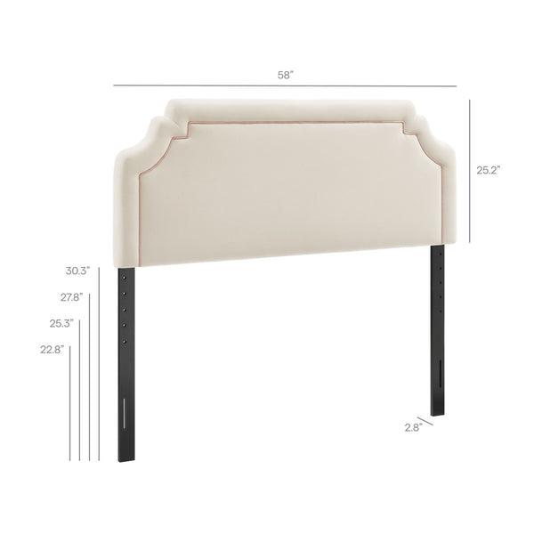 Modway Furniture Magnolia Scalloped Velvet Upholstered Headboard Tailored Piping Full Bedroom Accent Alabaster Pink MOD-7330-ALA-PNK