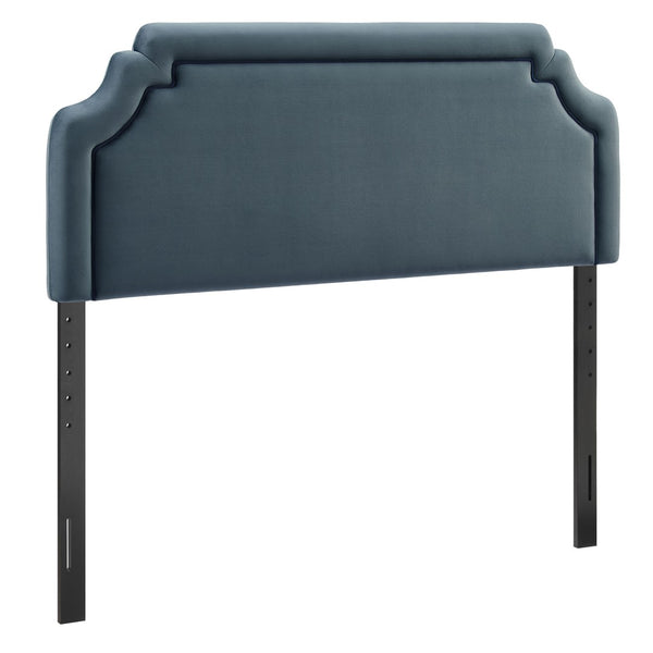Modway Furniture Magnolia Scalloped Velvet Upholstered Headboard Tailored Piping Full Bedroom Accent Cadet Blue Midnight MOD-7330-CAB-MID