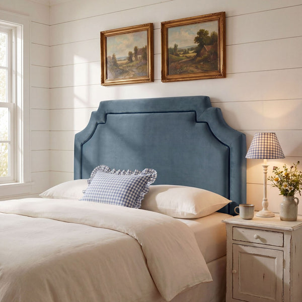 Modway Furniture Magnolia Scalloped Velvet Upholstered Headboard Tailored Piping Full Bedroom Accent Cadet Blue Midnight MOD-7330-CAB-MID