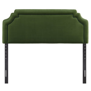 Modway Furniture Magnolia Scalloped Velvet Upholstered Headboard Tailored Piping Full Bedroom Accent Moss Green Dark Green MOD-7330-MOG-GRN