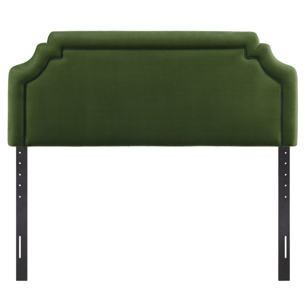 Modway Furniture Magnolia Scalloped Velvet Upholstered Headboard Tailored Piping Full Bedroom Accent Moss Green Dark Green MOD-7330-MOG-GRN