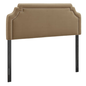 Modway Furniture Magnolia Scalloped Velvet Upholstered Headboard Tailored Piping Full Bedroom Accent Taupe Almond MOD-7330-TAU-ALM