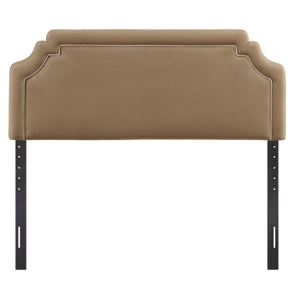 Modway Furniture Magnolia Scalloped Velvet Upholstered Headboard Tailored Piping Full Bedroom Accent Taupe Almond MOD-7330-TAU-ALM