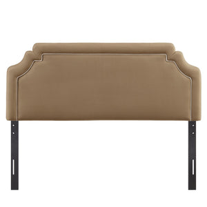 Modway Furniture Magnolia Scalloped Velvet Upholstered Headboard Tailored Piping Full Bedroom Accent Taupe Almond MOD-7330-TAU-ALM